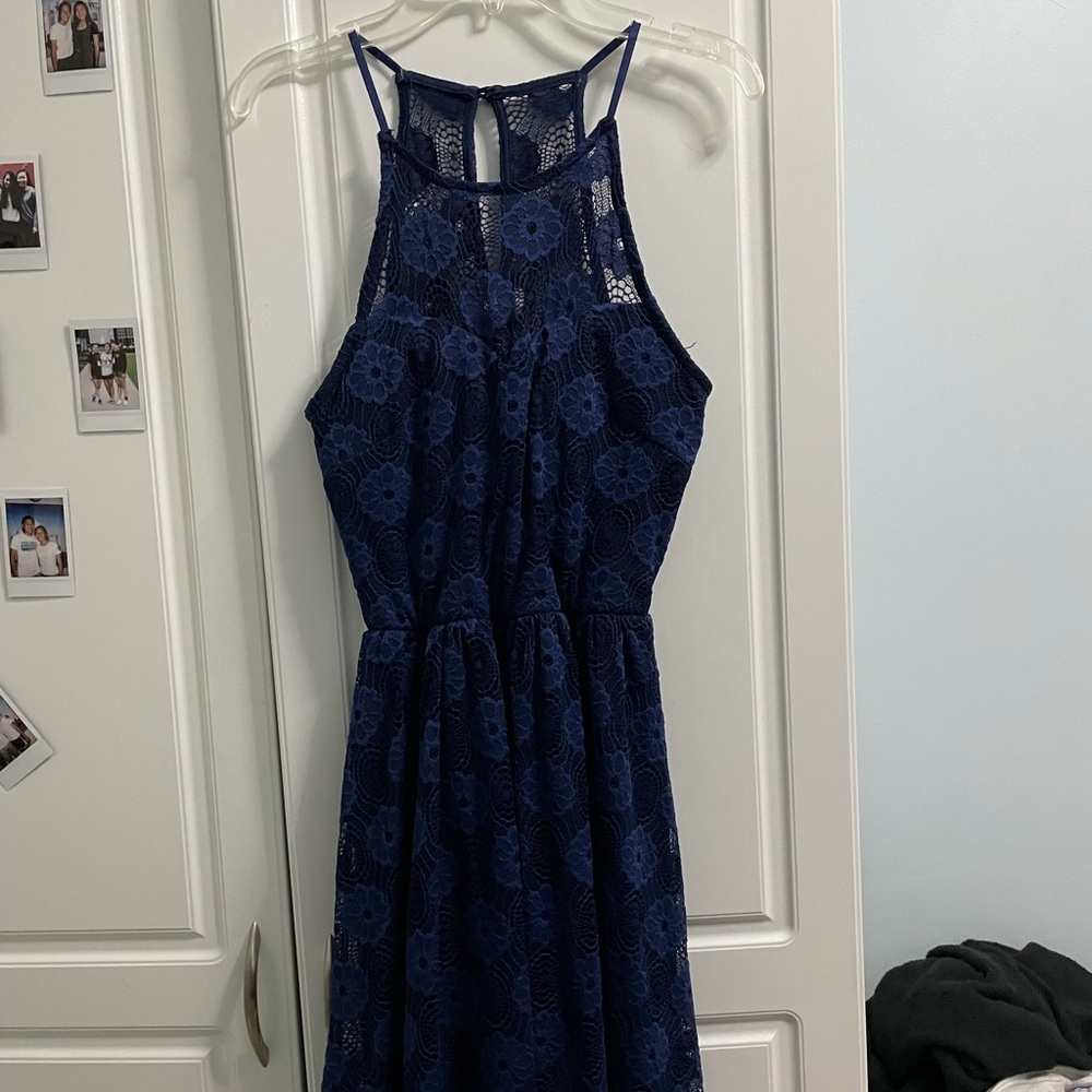 Navy Halter-Neck Floral Dress
